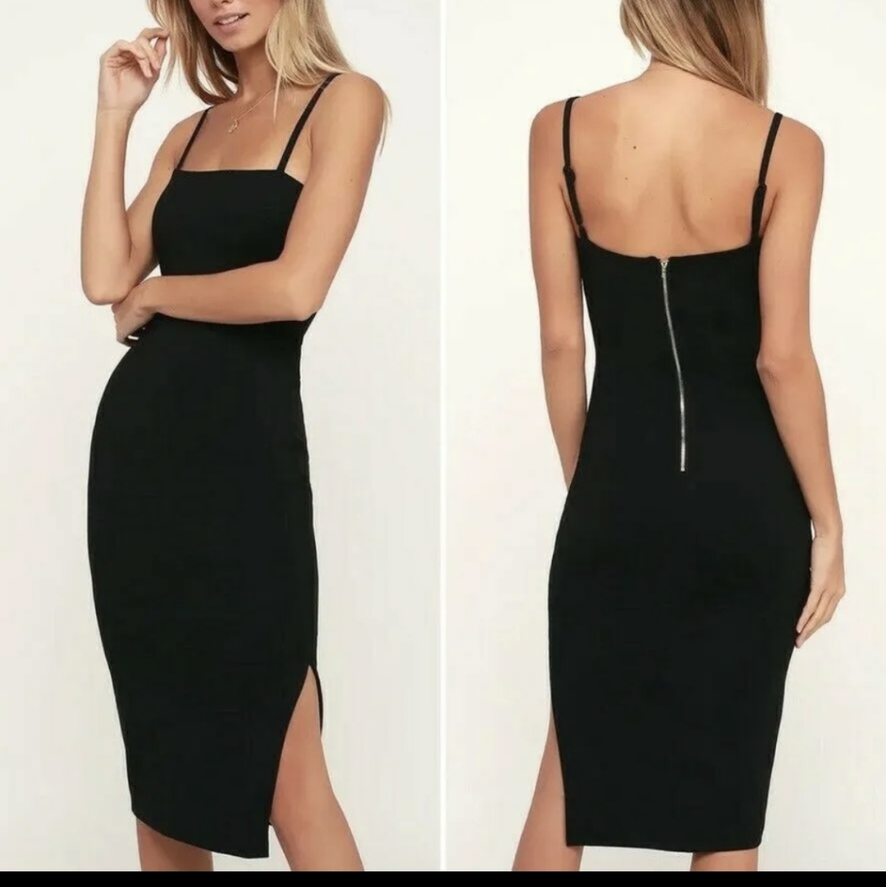 New Lulus Paulina Black Bodycon Midi Dress Size Medium